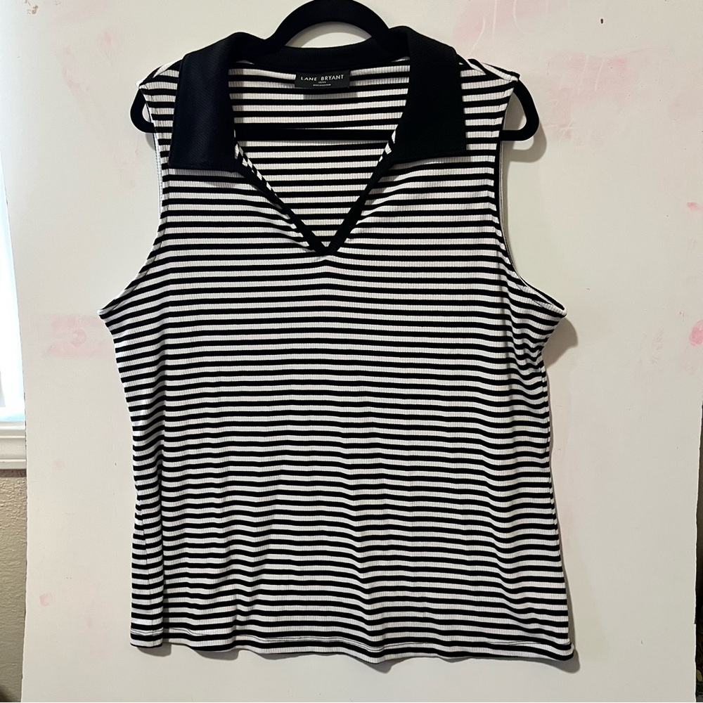 Lane Bryant Black and White Striped Tank Top